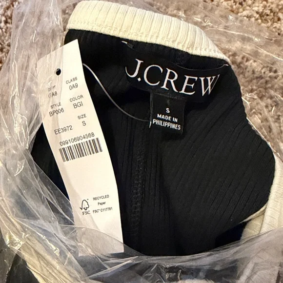 NWT J. Crew Black and White Vintage Ribbed High Neck Tipping Tee Tank Top - Picture 5 of 5